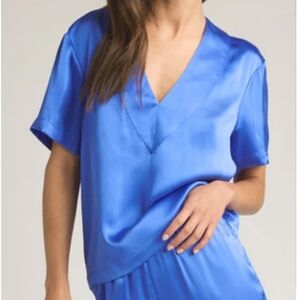 Negative Underwear Eclipse Silk V-Neck Top in Cobalt Size Small